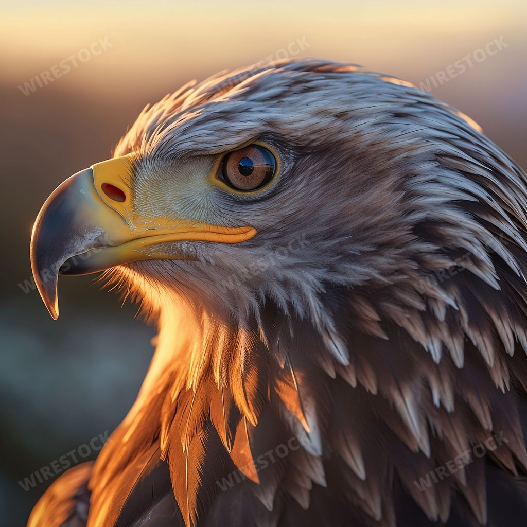 An AI generated illustration of a majestic bald eagle face with an angry gaze