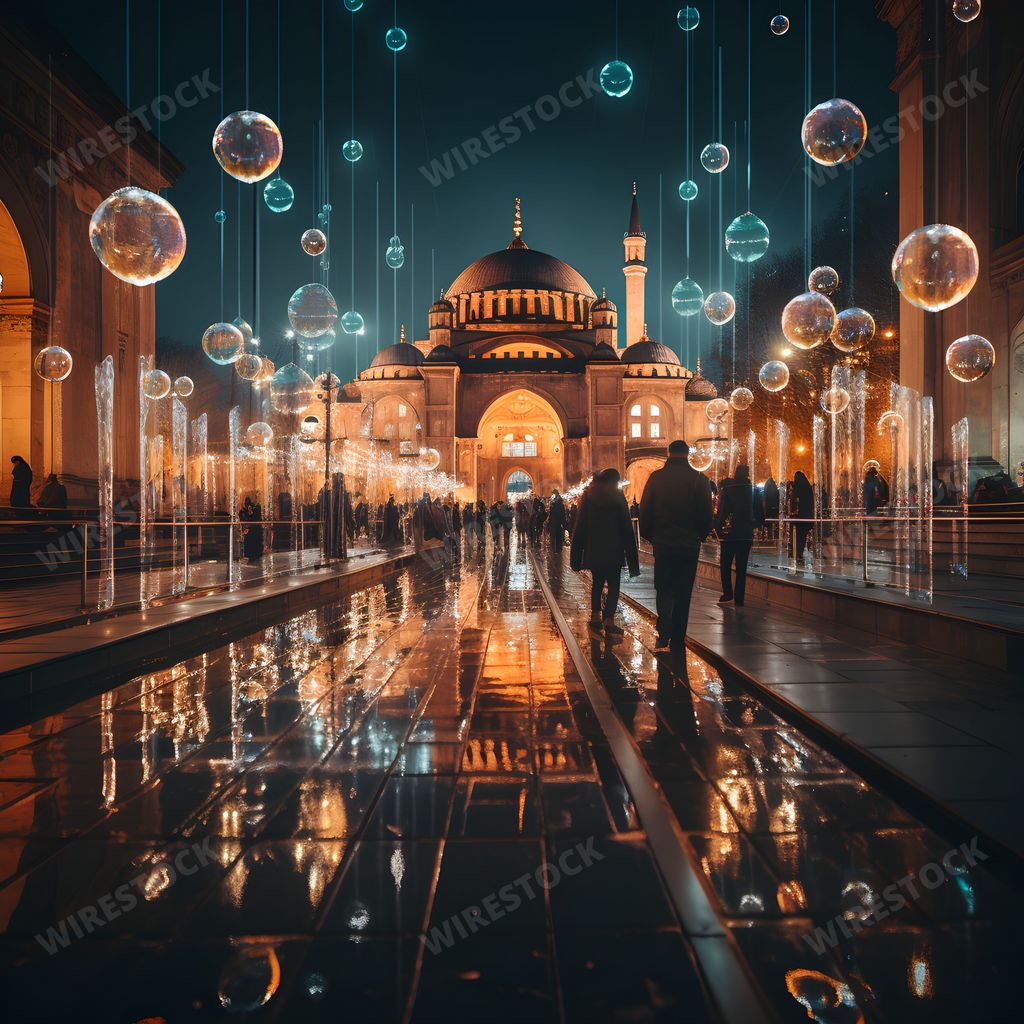 An AI generated image of people walking against Hagia Sophia museum