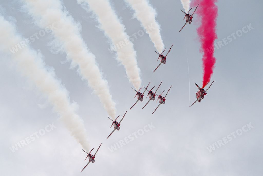 A view of Red Arrows RAF Display Team at the Aerobaltic Gdynia 2021 airshow