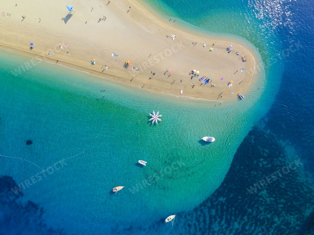 A beautiful aerial view of the Zlatni Rat Golden Horn Beach in Croatia. 
Perfect for a background.
