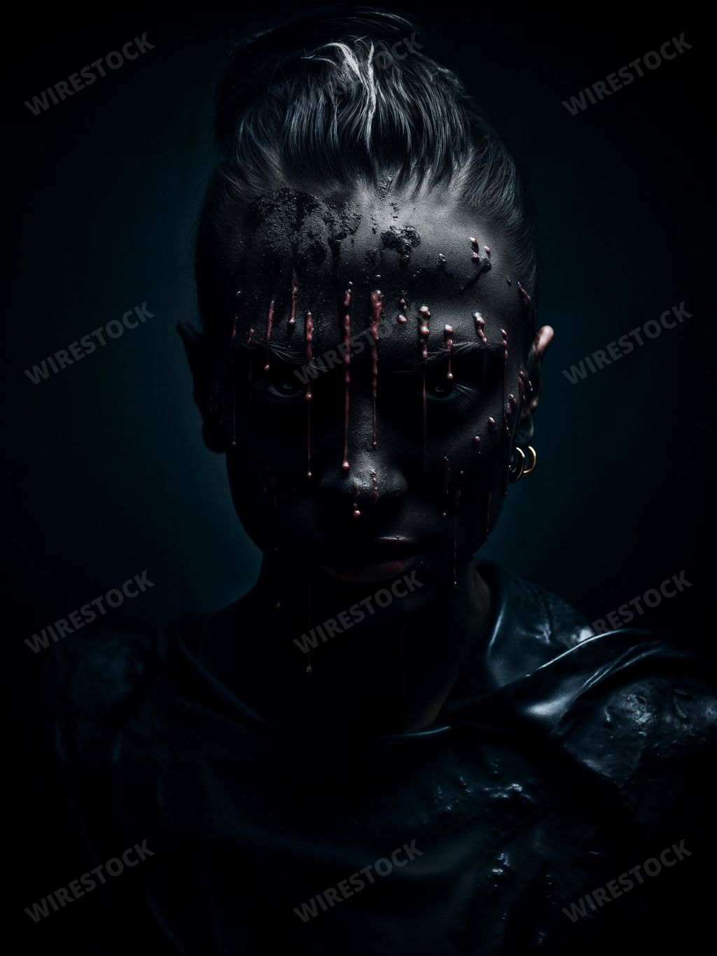 An AI generated illustration of an evocative digital image portraying a gothic figure with a futuristic edge and cyberpunk aesthetics