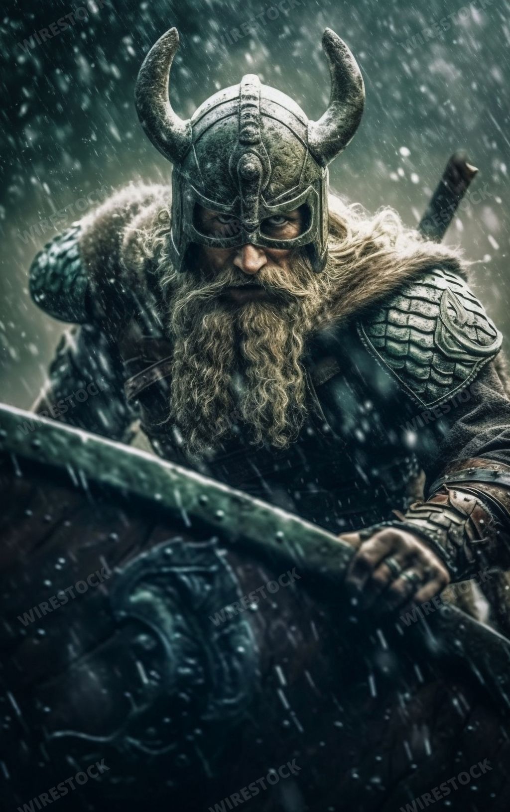 An AI generated illustration of a brave warrior from the ancient world of greek mythology stands tall with a determined look on his face