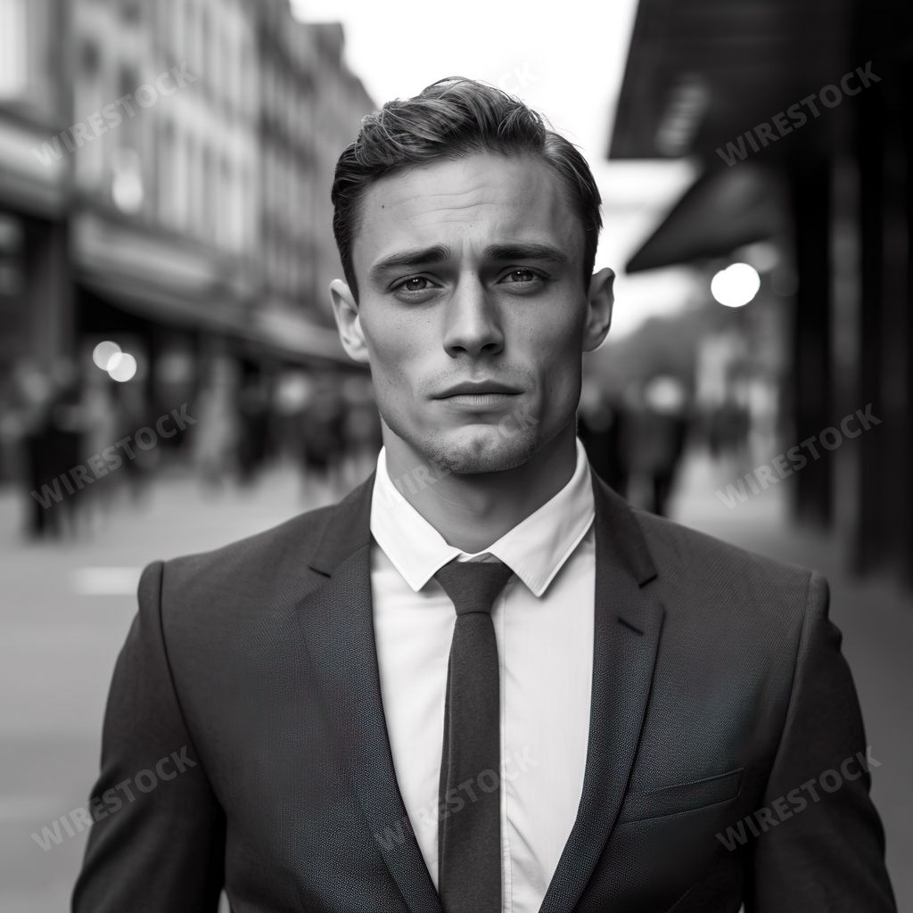 An AI generated portrait of man wearing suit with tie
