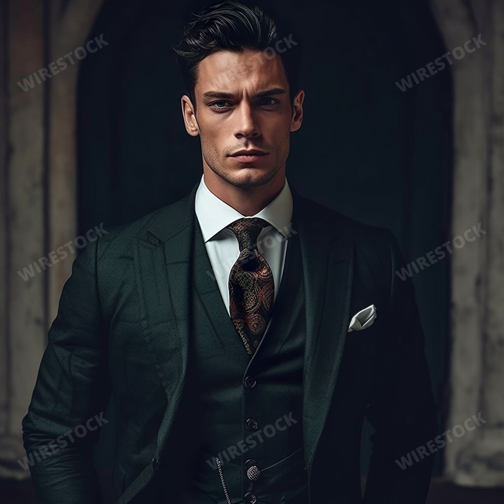 An AI generated portrait of man wearing suit with tie