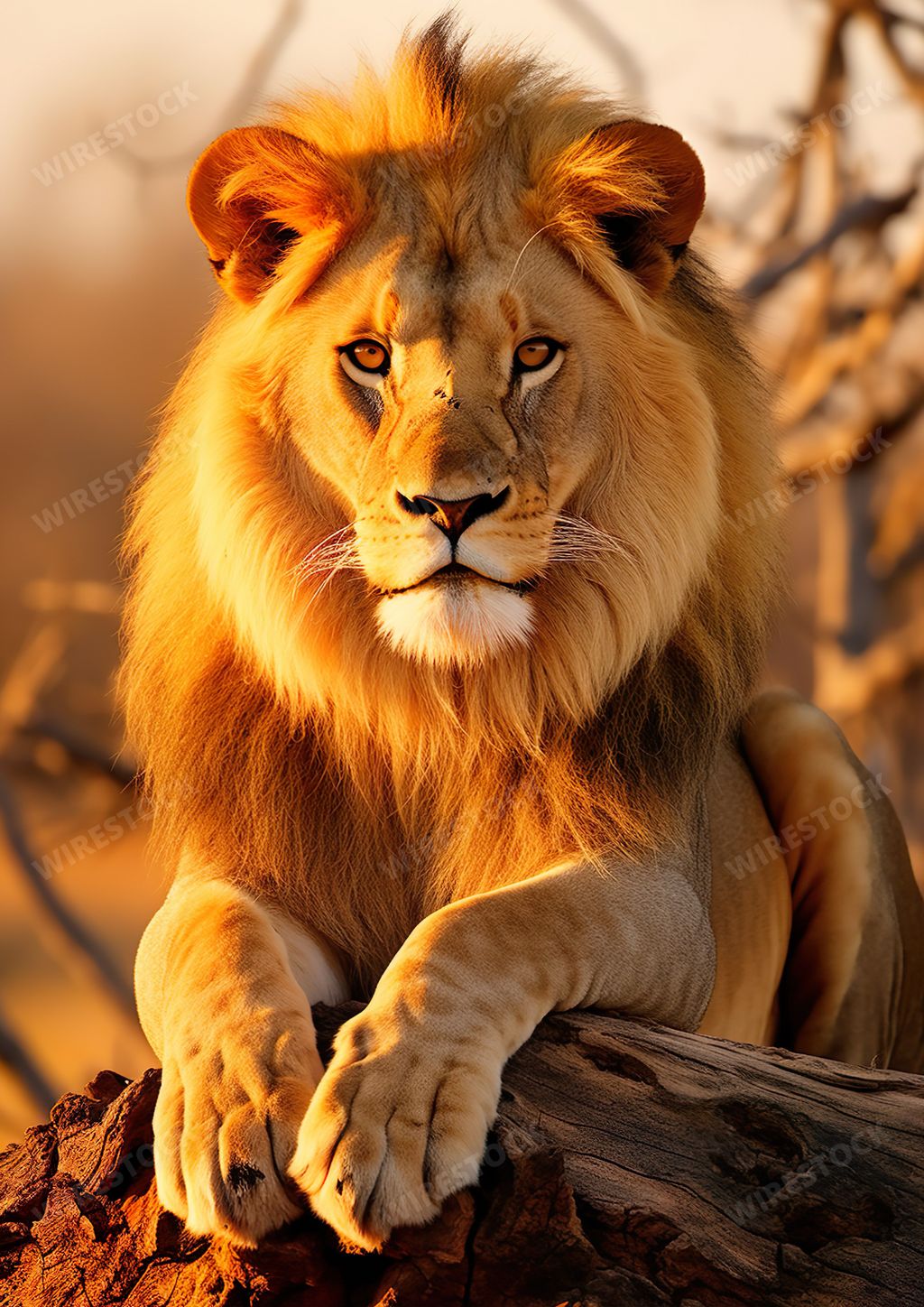 An AI generated illustration of A beautiful lion sprinting through a grassy savannah with a blurry background