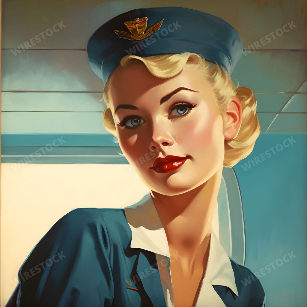 An AI generated illustration of a female flight attendant in her professional uniform