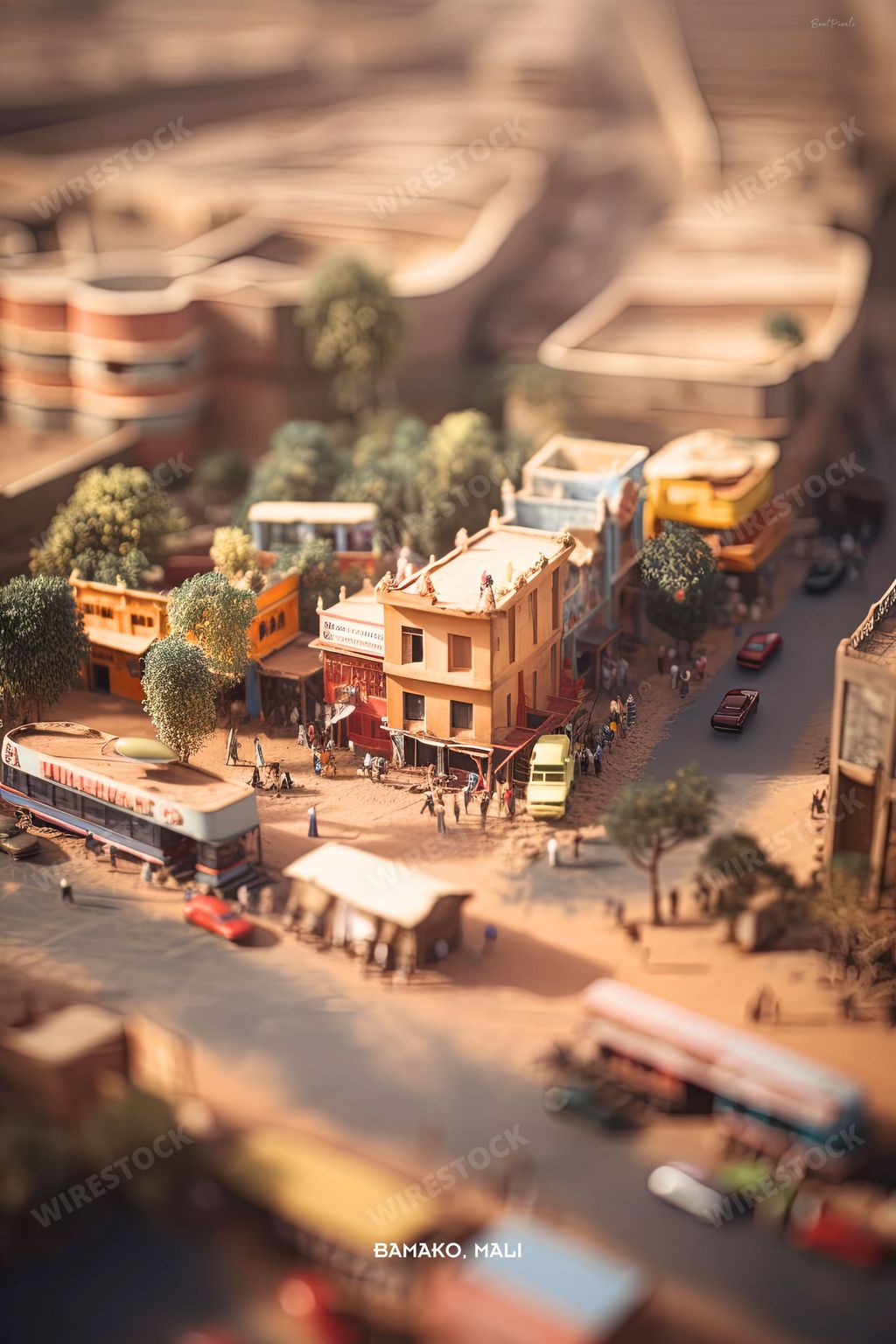 Discover the bustling streets of Bamako with this design, showcasing the city's vibrant markets and cultural heritage, AI generated