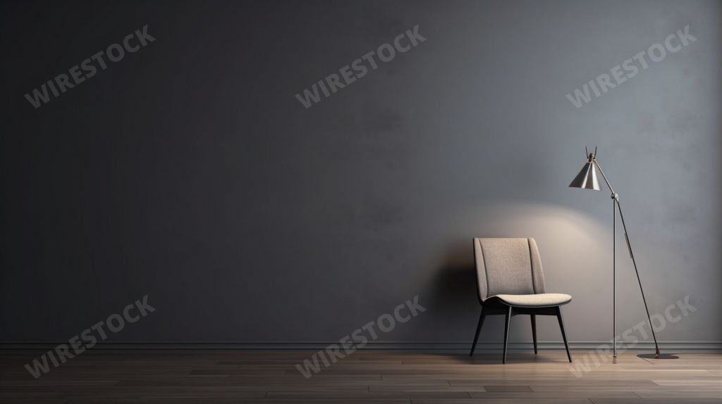 An AI generated illustration of A modern lamp is placed beside a stylish armchair