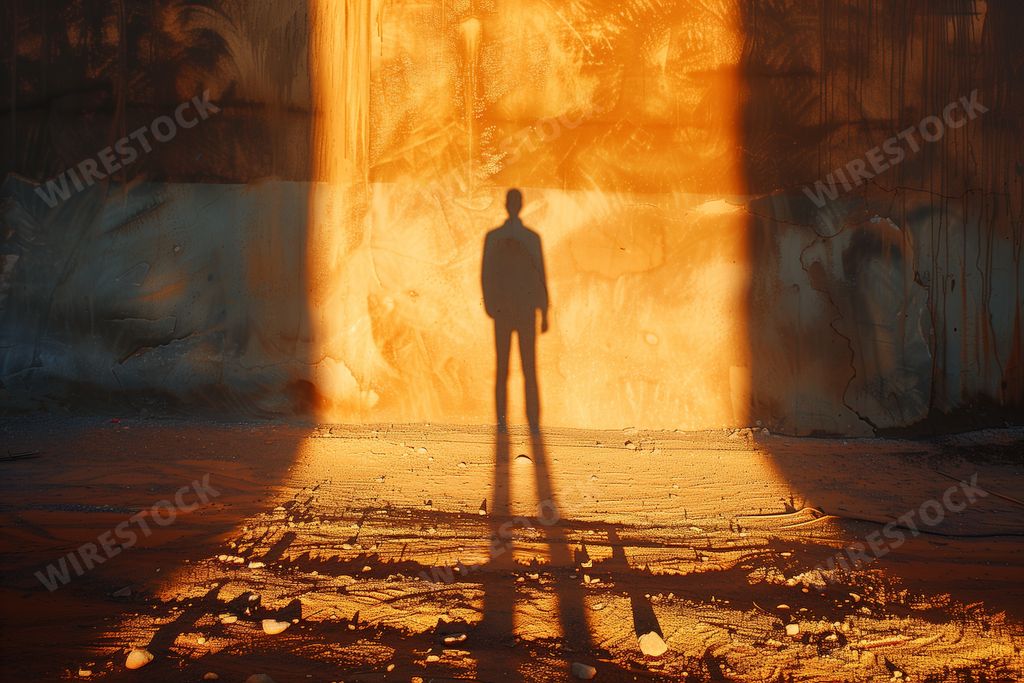 An AI generated illustration of Silhouette of man against orange backdrop