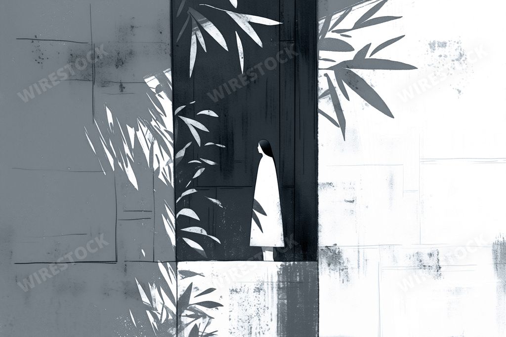 A solitary figure amidst the subtle, stylized portray, AI-generated.