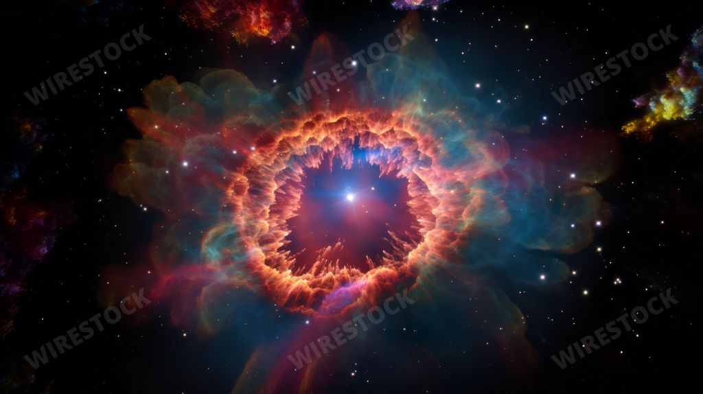 An AI generated illustration of a celestial star with a glowing light surrounded by twinkling stars