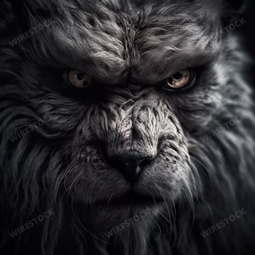 An AI generated illustration of a closeup of a furry angry wild wolf