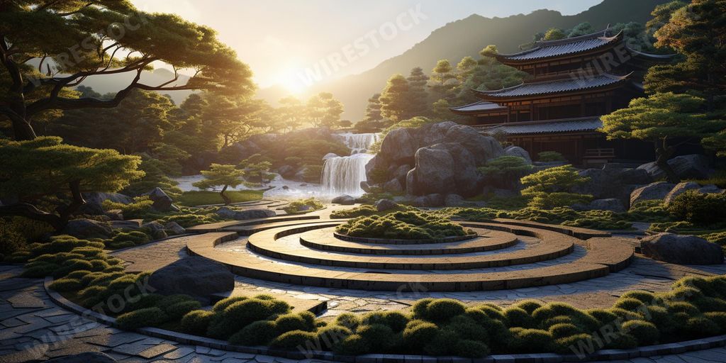 An AI generated illustration of a traditional Japanese zen garden
