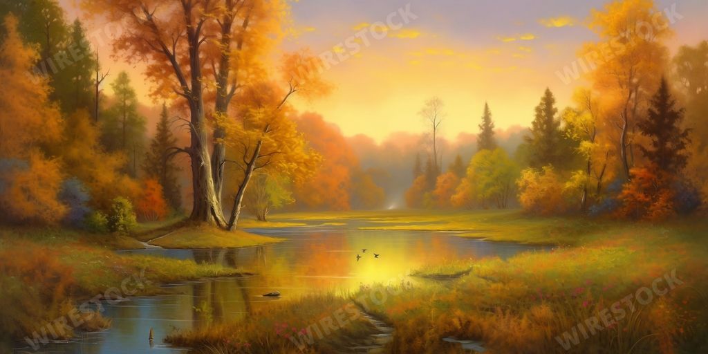 An AI generated illustration of a stunning natural landscape in an oil painting style
