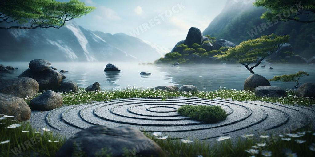 An AI generated illustration of a traditional Japanese zen garden