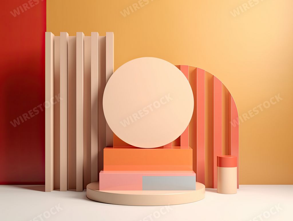 A minimalistic geometrical showcase in shades of orange and coral. AI-generated.