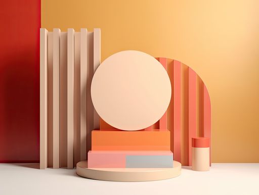 A minimalistic geometrical showcase in shades of orange and coral. AI-generated.