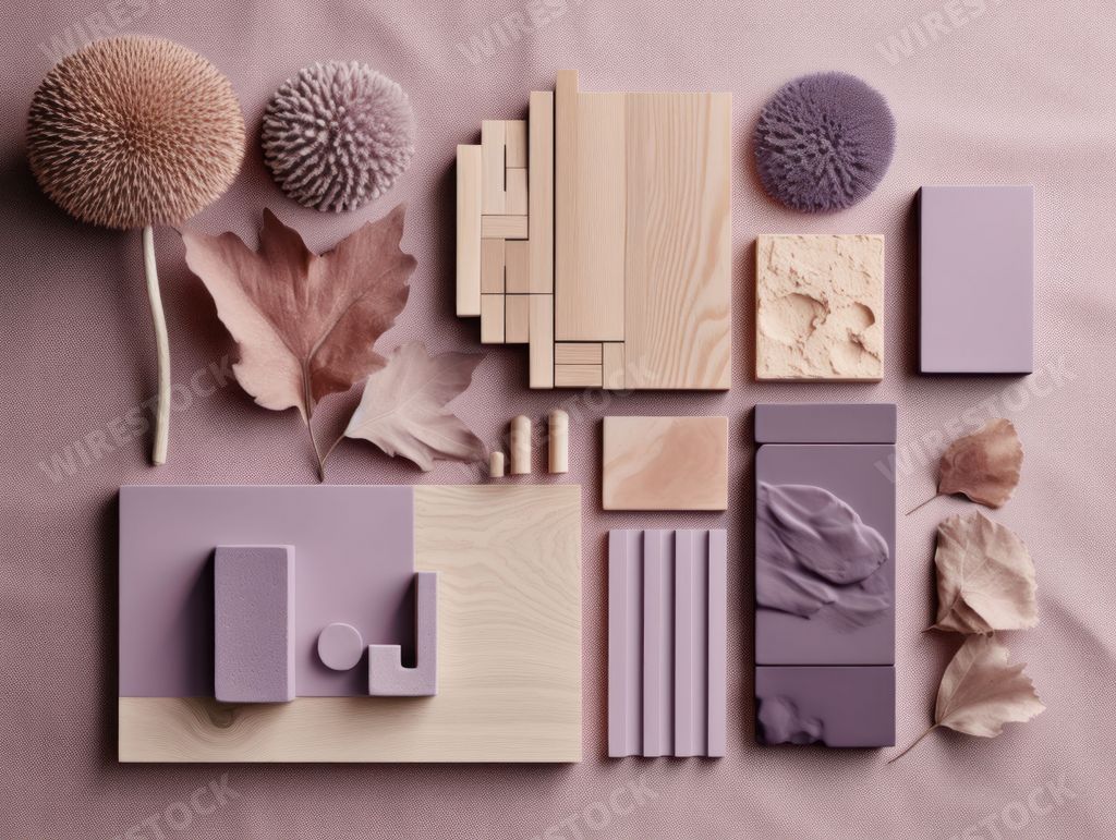 An AI generated illustration of a simple moodboard inspiration design in a lavender color palette