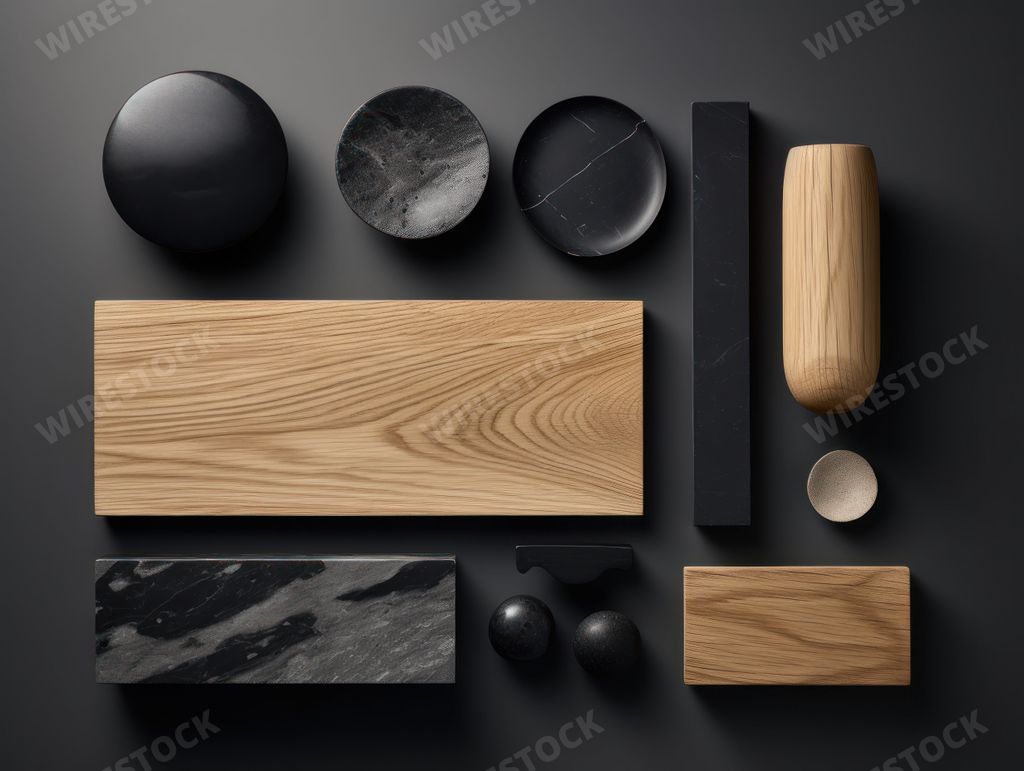 An AI generated illustration of a simple moodboard inspiration design in a black brown color palette