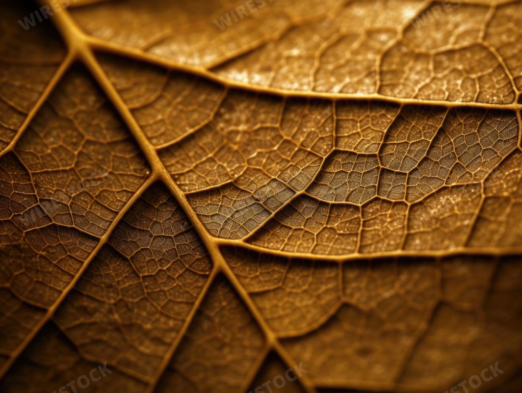 An AI generated illustration of a macro view of a dry leaf for textures and overlays