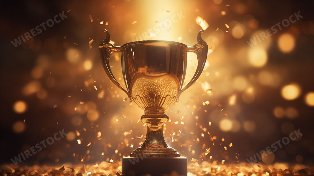 AI generated image - a photo of a golden trophy in warm light