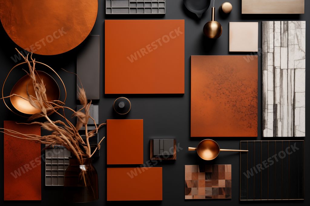 An AI generated of wall wooden materials for interior design with mood boards and warm color tones