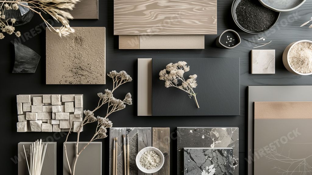 interior design moodboard - material collage - AI generated digital art