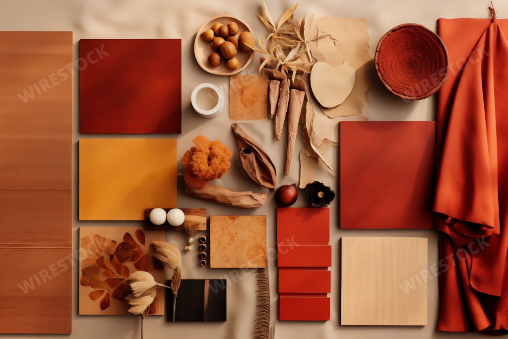 An AI generated of wall wooden elements for interior design with mood boards and calm color tones