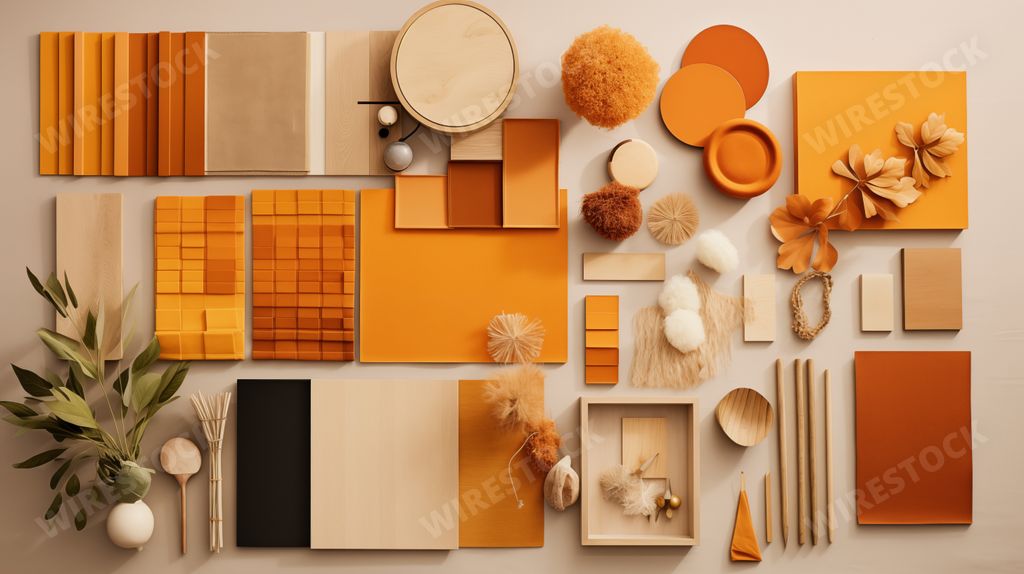 An AI generated of wall wooden materials for interior design with mood boards and calm color tones