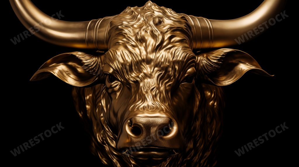 AI generated image - a statue of a golden bull with a glossy surface