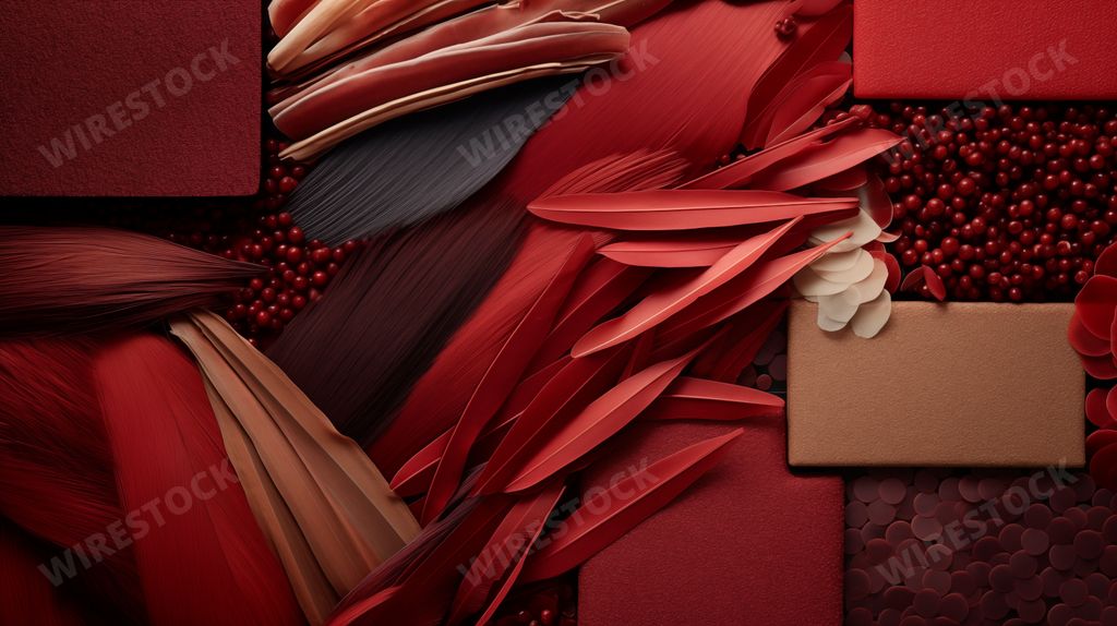 AI generated image - interior design moodboard with natural materials and red colors
