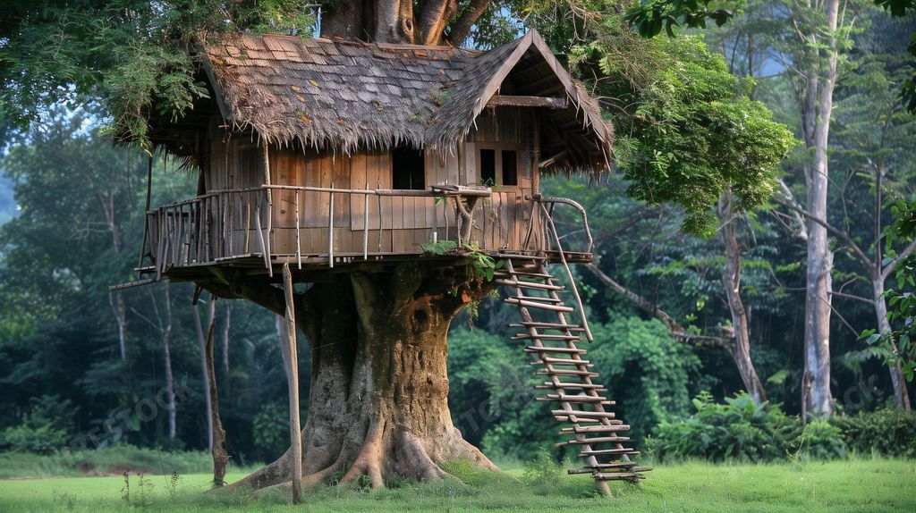 An AI generated illustration of a treehouse nestled within the branches of a tree