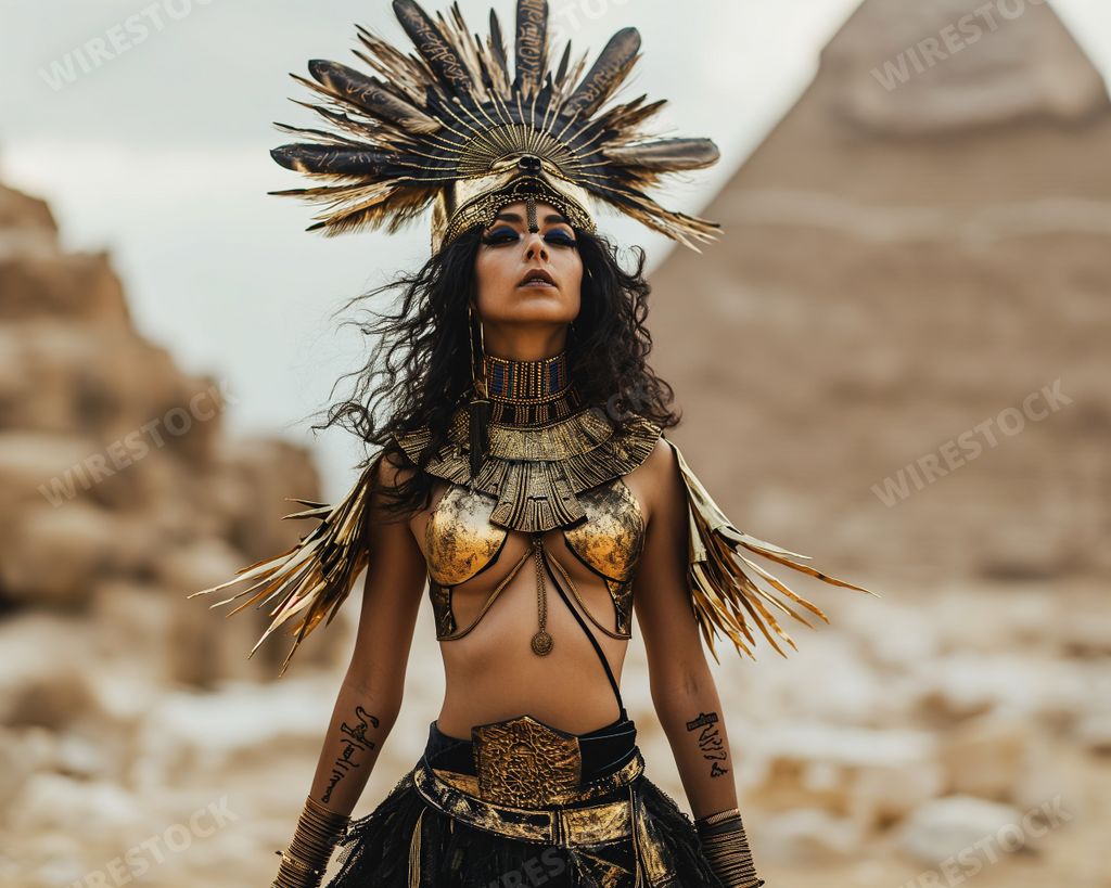 AI-created fashion where ancient Egypt meets modern couture.