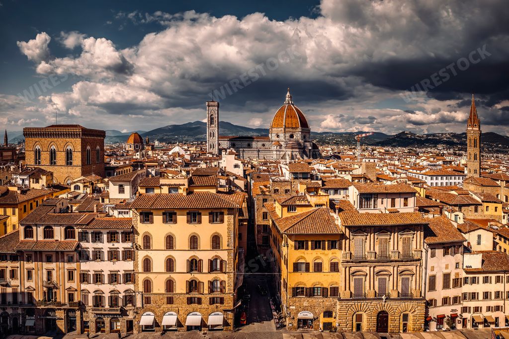 An aerial view of cityscape surrounded by buildings in Florence