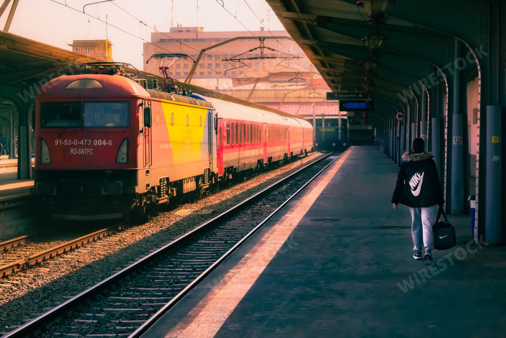 A train in the North Railway station (Gara de Nord) in Bucharest