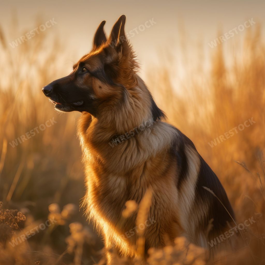 An AI generated German Shepherd Dog against blurred background