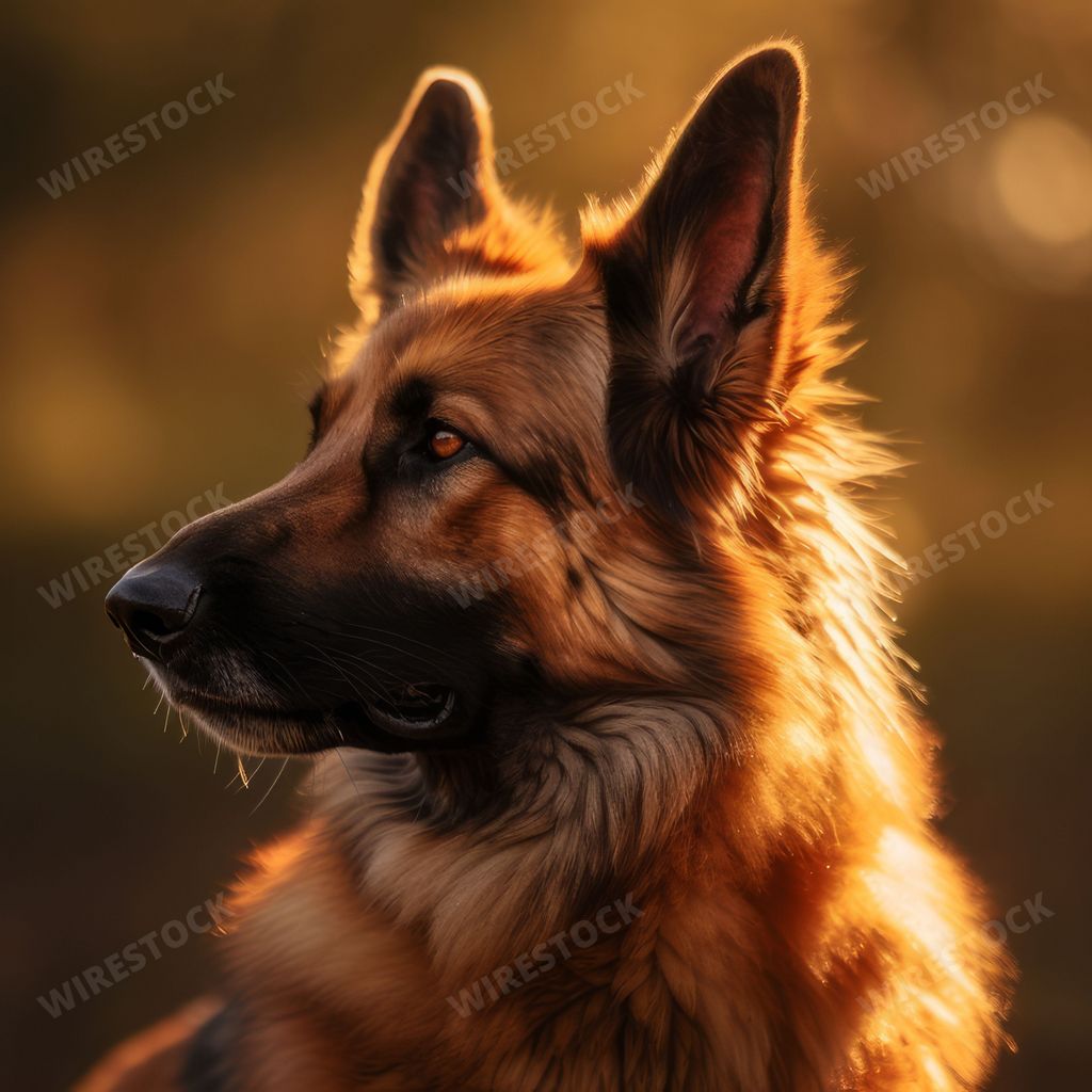An AI generated German Shepherd Dog against blurred background
