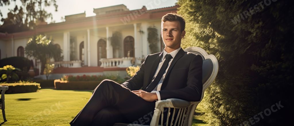 An AI generated illustration of A man is reclining in a chair, his legs propped up for relaxation