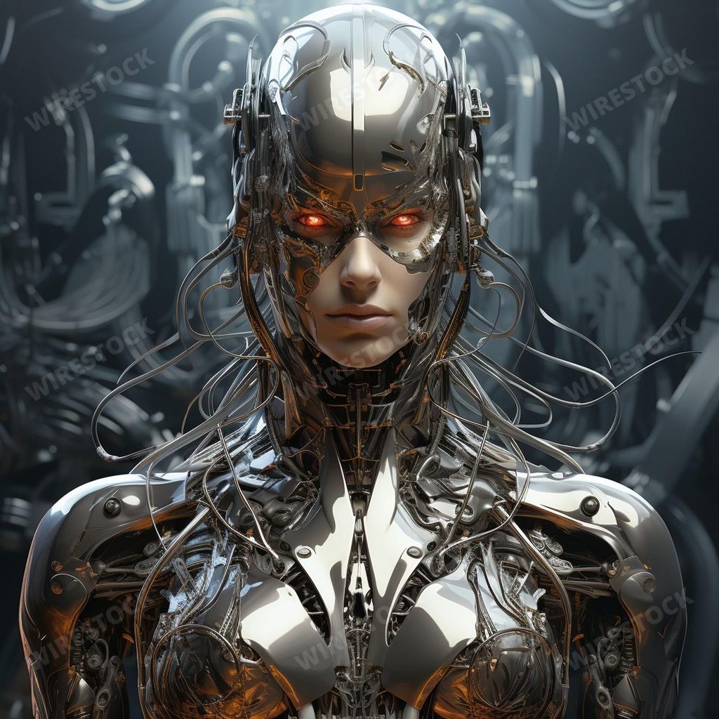 An AI generated illustration of a female in a robotic costume