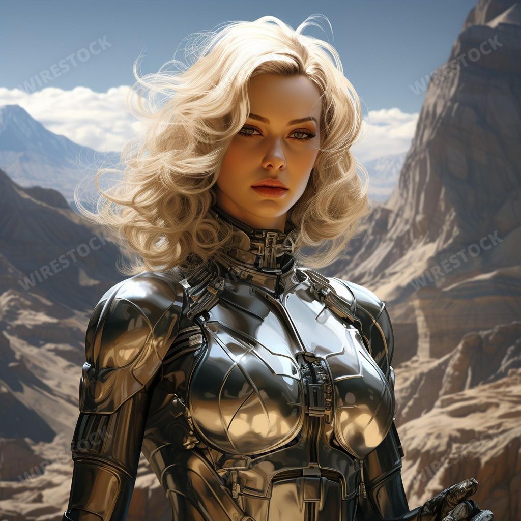 An AI generated illustration of a female in a robotic costume