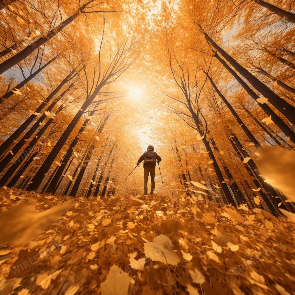 An AI generated illustration of a person standing in a forest in autumn