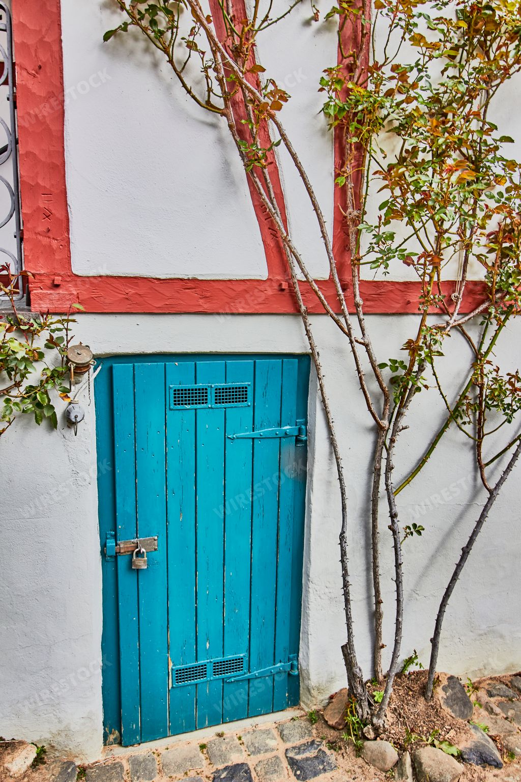 A beautiful exterior traditional old door building, tree in the old village Monreal buildings, Germany