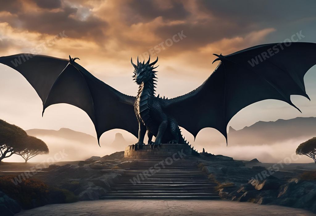 AI generated illustration of a large, ornately detailed dragon statue ...