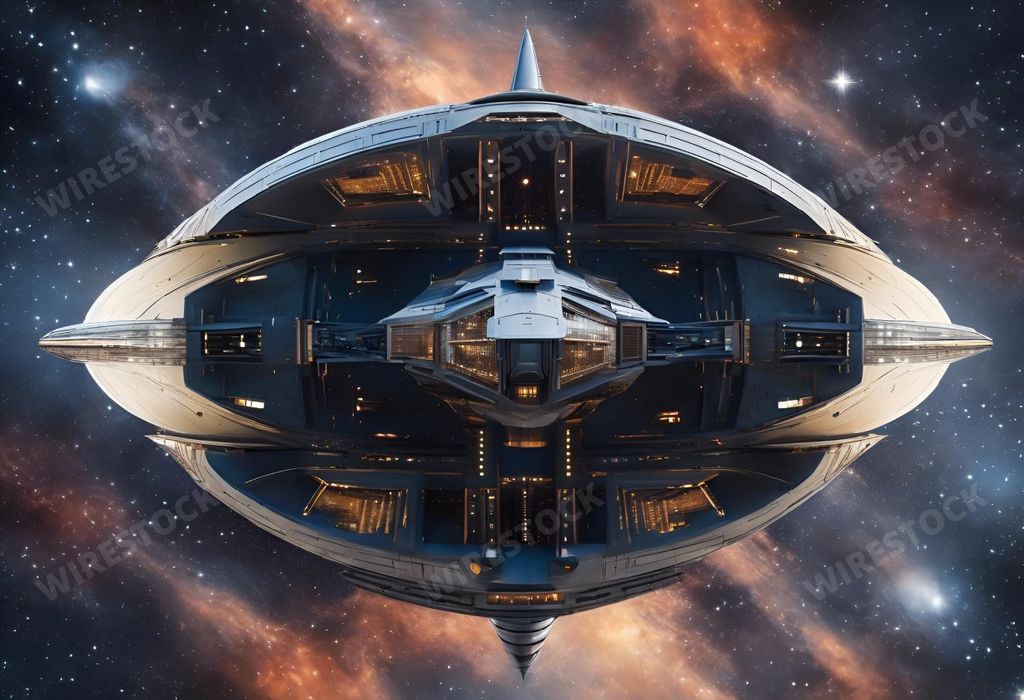 An AI generated illustration of a spaceship floating in the vacuum of outer space