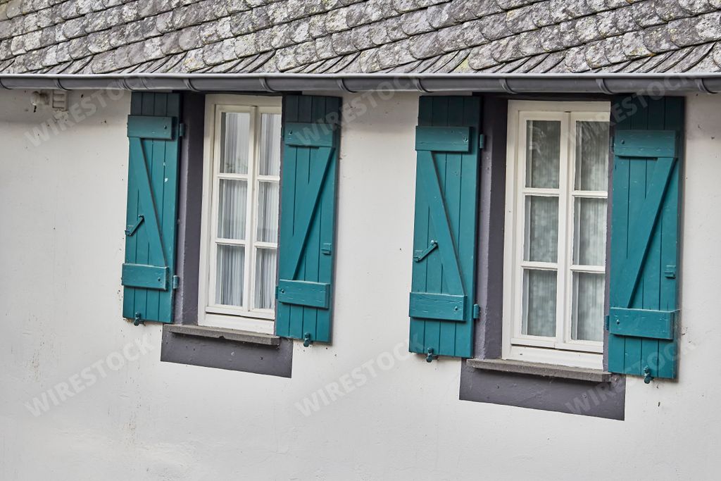 A closeup shot of the house windows in Monreal, Eifel region, Germany