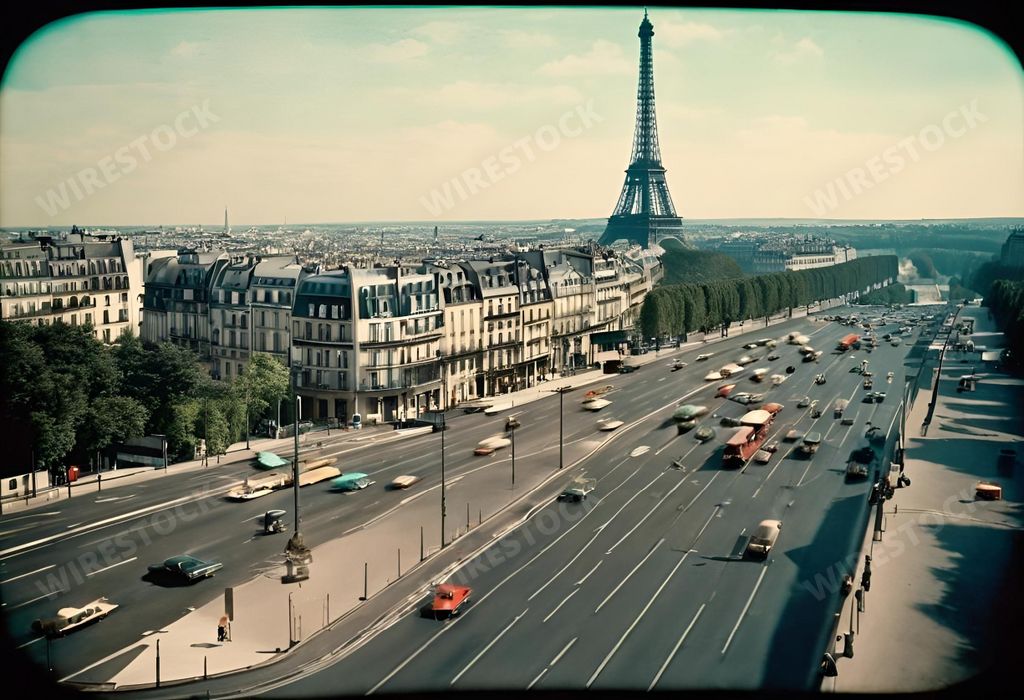 An AI generated illustration of Paris skyline with a view of the cityscape in the background