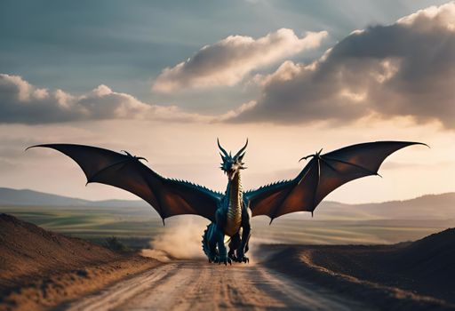 AI generated illustration of a dragon with large wings spreading out ...