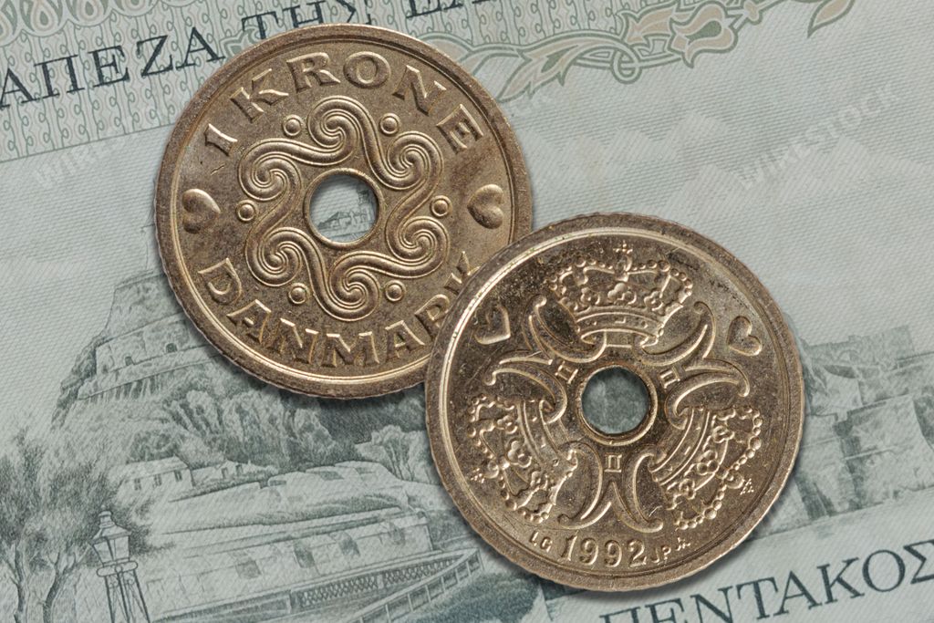 Danish krone coin obverse and reverse. Currency of Denmark, Faroe Islands and Greenland