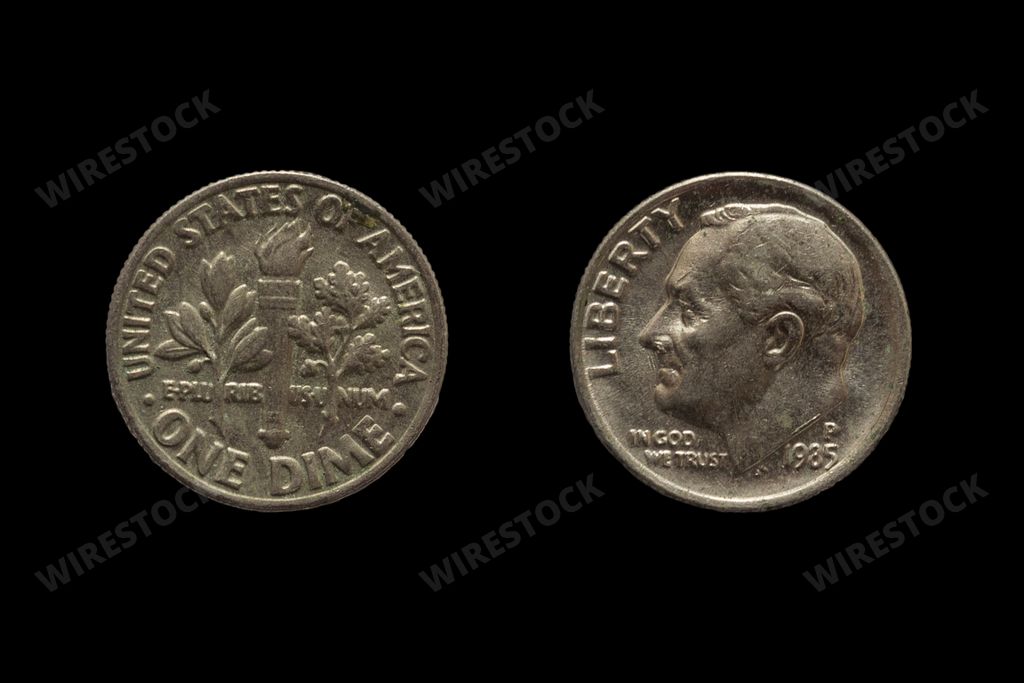 Coin of the United States dollar cent denominations. US money obverse and reverse, Dime, cent, dollar