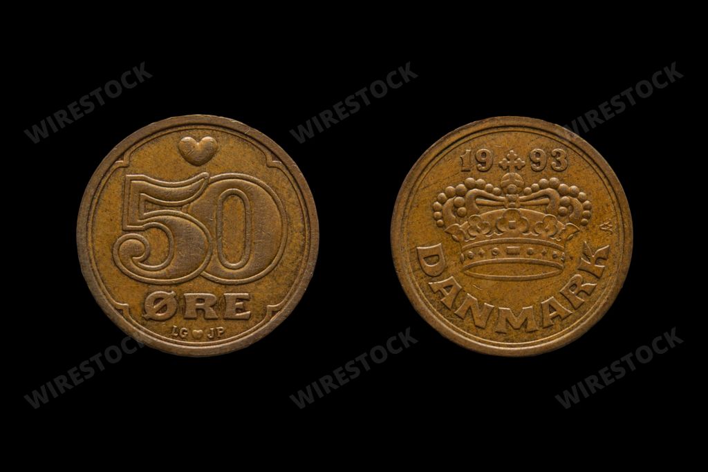 Danish krone coin obverse and reverse. Currency of Denmark, Faroe Islands and Greenland